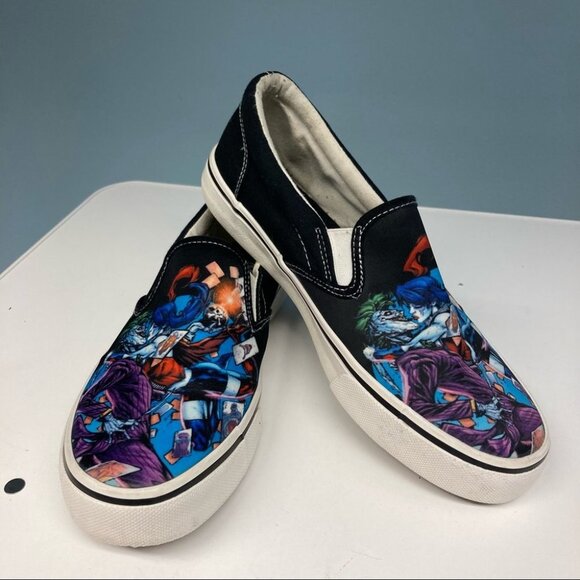 THE JOKER Sz 9 Harley Quinn Slip-On Sneakers Colourful Comfort Shoes - Picture 2 of 12